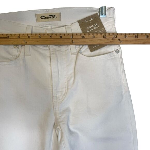 Madewell Jeans Womens 24 White Denim Mid Rise Kick Out Stretch Coastal Hippie - Picture 3 of 8